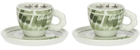 THUN, Set 2 Tazzine Espresso e Zuccheriera in Porcellana, Linea AbbracciAMI, Set da Collezione per Cucina, Tazzina 85 ml, Ø 6.70 cm, 5.2 cm h, Piattino Ø 12 cm, Zuccheriera 370 ml, Ø 10.25 cm