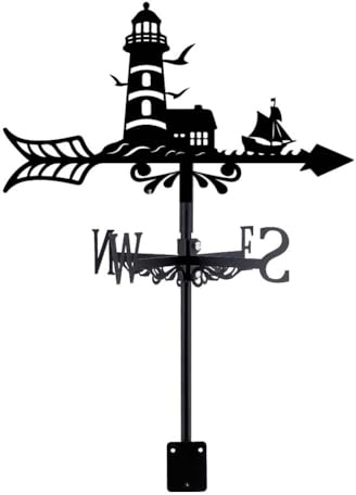 SUPERDANT Lighthouse Weather Vane Small Boat Weathervane Seagulls Metal Wind Vanes Garden Farmhouse Decorative Outdoor Weathercock Wind Direction for Yard Barn Sheds Garden Patio Decoration