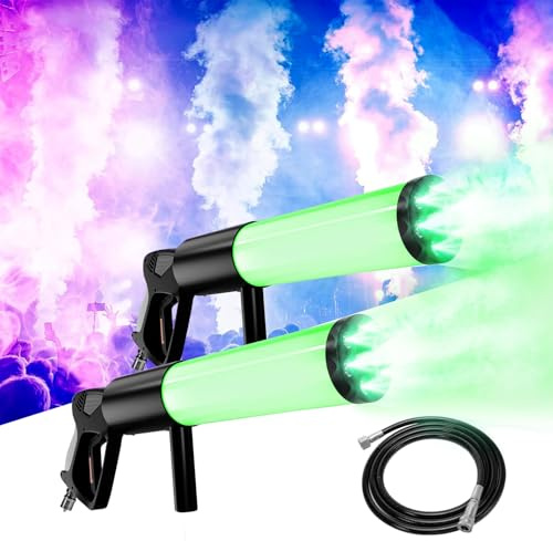 Gassäulenpistole, 2Stück CO2-Jet-Maschine mit 6 LED-Perlen, RGB-Effekt, Geeignet für Hochzeiten, Bars, Kommerzielle Shows, Partys, Musikshows, Halloween, Weihnachten