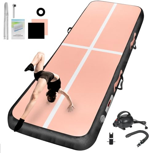 Aufblasbare Gymnastikmatte für Kinder, 4 m x 1 m x 10 cm, Macaron Pink + Lila