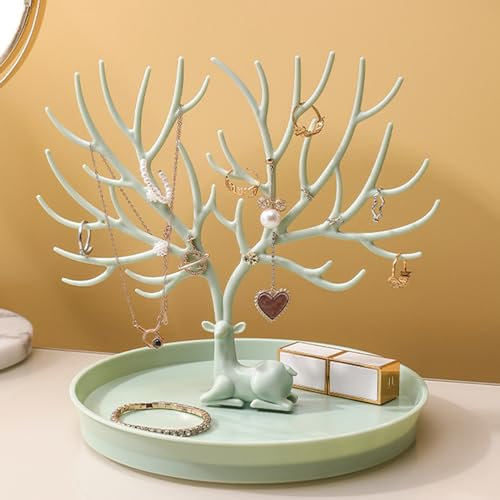 SDFGBNJK Hirsch Geweih Schmuck Rack, Baum geformte Hirsch rotierende Ohrring Display Rack, Ohrring Halskette Schmuck Lagerung und Organisation hängende Rack,2