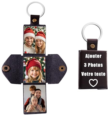 Porte Clef Personnalisable Porte Photo - Ajouter 3/4/10 Photos, Porte Clef Couple Porte Clef Femme Mini Album Photo Porte Clef Photo en Cuir, Cadeau Personnalisé Cadeaux Noel