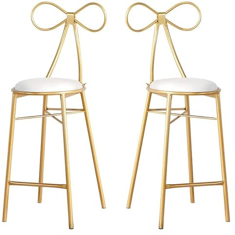 DRFGHK Barhocker 2er-Set – Barstühle in Thekenhöhe, Bequeme Bauernstühle aus PU-Leder mit Metallbeinen, bequemer Barstuhl mit ergonomischer Rückenlehne und Fußstütze (Farbe: Weiß, Größe: H65