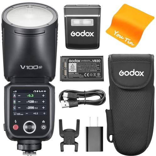 Godox V100-N V100N TTL Camera Flash for Nikon, Godox V1Pro-N Upgraded, 100ws Round Head Flash with OLED Screen and SU-1, 2.4G HSS 1/8000S Li-Ion 7.2V/2980mah