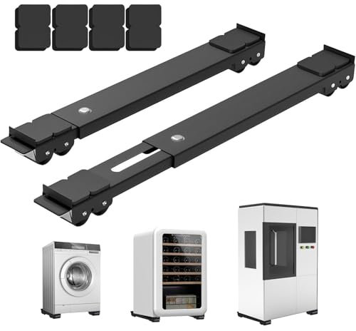JAMHEXOU Heavy Duty Appliance Rollers, Extendable Furniture Moving Roller Wheels with Brake, Furniture Washing Machine Wheels Dolly Support 660lbs for Refrigerators Sofa and Dryer, Black