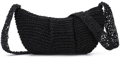 EVEOUT Stroh Umhängetasche Damen Sommer Lässige Gewebte Raffia Crossbody Tasche Leicht Boho Strohtasche für Strand Urlaub Alltag