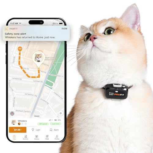 Pawfit Lite - Rastreador GPS 4g para gatos | Diseño ultra pequeño (<18g) | Seguimiento en tiempo real | Monitoreo de actividad | Historial de ubicaciones | Alcance ilimitado | Collar de seguridad