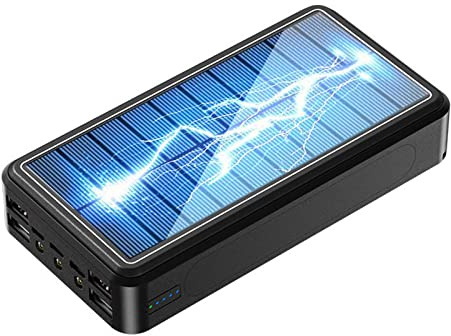 Cargador Solar portátil inalámbrico Power Bank de 100 000 mAh con indicador LED de Estado y Linterna LED, Cargador portátil de Alta Capacidad para Android y iPhone, Color Negro.