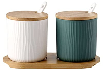 HAODUOO Sucrier de Style européen avec Couvercle, Pot à Sucre en céramique, Accessoires de café, Bec verseur à Sucre de Couleur Unie, Rangement de Cuisine-Pots Gris blanc-300 ML(White Green)