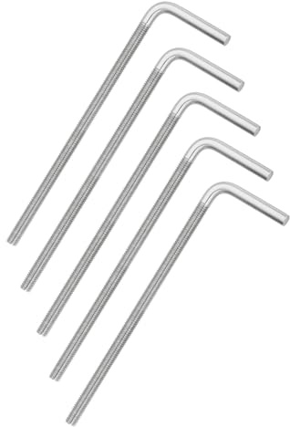 sourcing map M10 x 200 mm, 7/L-förmige rechtwinklige Bolzenschraube, 304 Edelstahl, L-Form, Fundamentschraube, lang, quadratisch, gebogen, 5 Stück