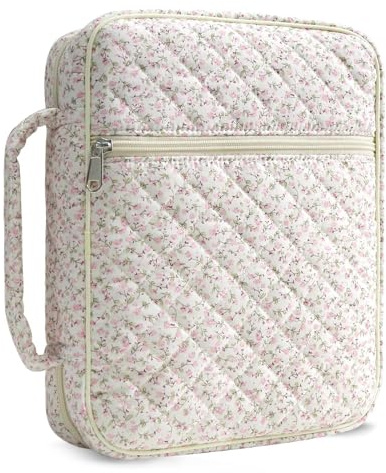 Hixingo Bibel Buchhülle Reißverschluss, Buchhülle Schutzhülle für Bücher aus Leder Buchschutz für Taschenbücher, Buchliebhaber, Lehrer, Freunde (27 * 21 * 7cm,Rosa Blumen)