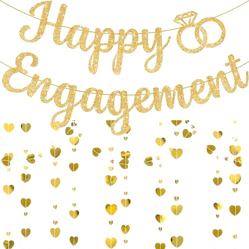 Engagement Party Decorations Garland Banner Gold Decoration Set Love Heart Garland Paper Streamer Banners for Engagement Party
