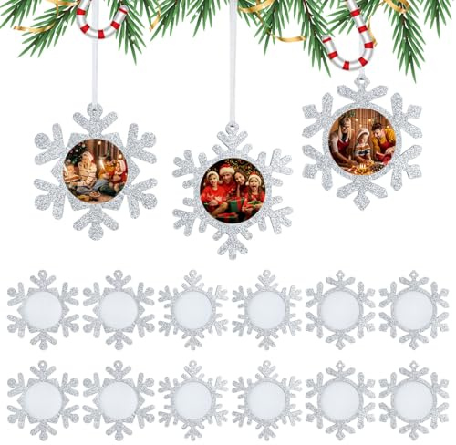 Huucozn 15 Stück mini Bilderrahmen Weihnachten Filz Christbaumanhänger Fotokugeln Weihnachten Schneeflocke Baum Anhänger Bilderrahmen Glitzer Foto Rahmen Weihnachtsrahmen Anhänger Weihnachtsanhänger