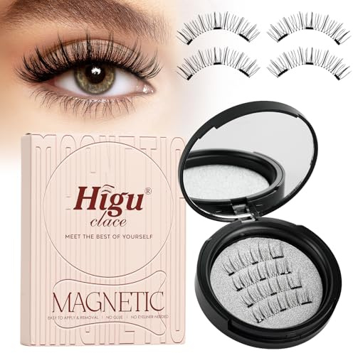Higu clace Pestañas magnéticas con aplicador, aspecto natural, sin delineador de ojos, no necesita pegamento (Black A)