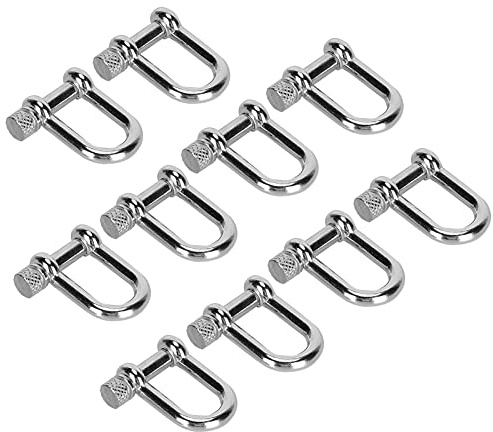POENVFPO Lot de 10 Manilles en Alliage de Zinc avec Anneau en D en Forme de U pour Bracelet Paracorde, Tête Ronde, Verrouillage de Charge Pratique, Manille à Nœud pour Camping en Plein Air, Matériau