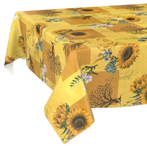 Wachstuchtischdecke Tischdecke abwaschbar Wachstischdecke pflegeleicht wasserabweisend Lotuseffekt Gartentischdecke Sonnenblume 180 x 140 cm Schnittkante