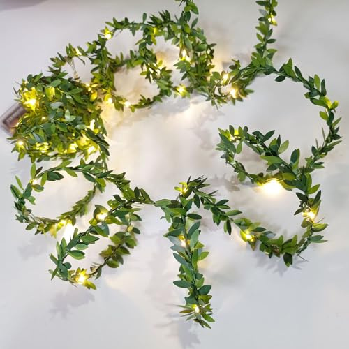 5M Battery Operated Green Ivy Fairy Lights, 50 Micro LED String Lights Vine Garland for Bedroom Wall Decor, Olive Leaf Fairy Light for Home and Wedding Decorations