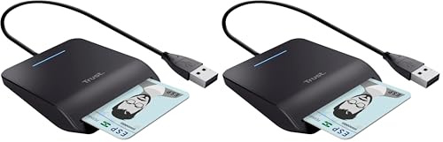 Trust Primo Lettore di Smart Card, DNI, Conforme con FIPS 201, FIPS TAA e ISO 7816 Classe A, B, C, Cavo di 100 cm, USB Plug & Play, Nero (Confezione da 2)
