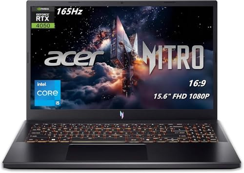 acer Nitro V Gaming Laptop, 15.6 FHD (1080P) Display, 165Hz, Intel i5-13420H, NVIDIA GeForce RTX 4050, 16GB DDR5, 1TB SSD, Windows 11 Home, Backlit KB, Black, TWE Laptop Foldable Stand