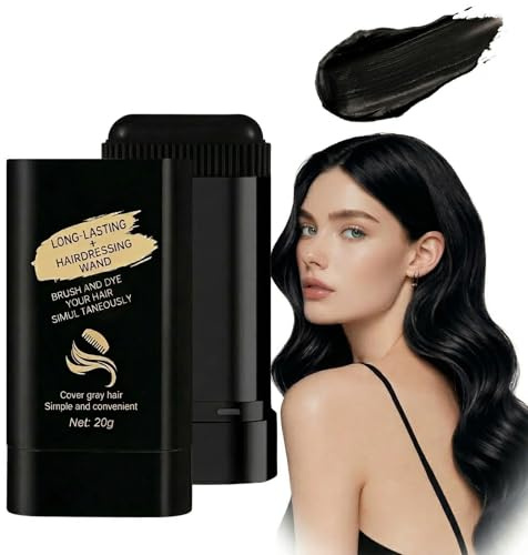 Root Touch Up Hair Dye Stick with Built-in Comb, Waterproof Instant Grey Coverage Long-Lasting, Easy-to-Use Quick Root Concealer Travel-Friendly Black Wand for Men & Women, Black
