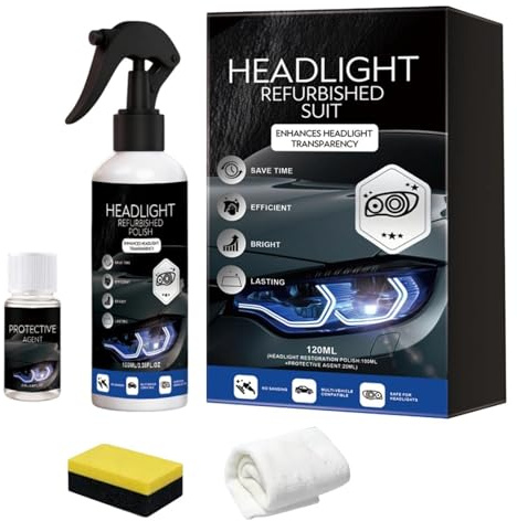 Scheinwerfer Aufbereitung Flüssigkeit Set, Auto Scheinwerfer Politur Spray, Autoscheinwerfer Reparaturflüssigkeit,Autoscheinwerfer Reparaturspray Für Reinigt Flecken Und Poliert Vergilbte (180ML+10ML)