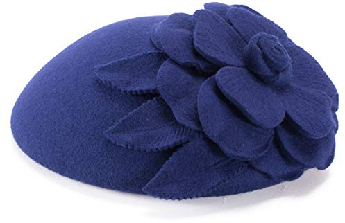 Lawliet Baskenmütze für Herbst und Winter, mit Blumenmotiv, aus Wolle, Fascinator, für Damen, Hochzeit, Party, Fedoras Gr. Einheitsgröße, blau