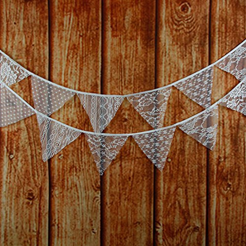 LOVENJOY Spitze Wimpel Girlande Draußen Lace Bunting Wimpelkette für Hochzeit Party Dekoration