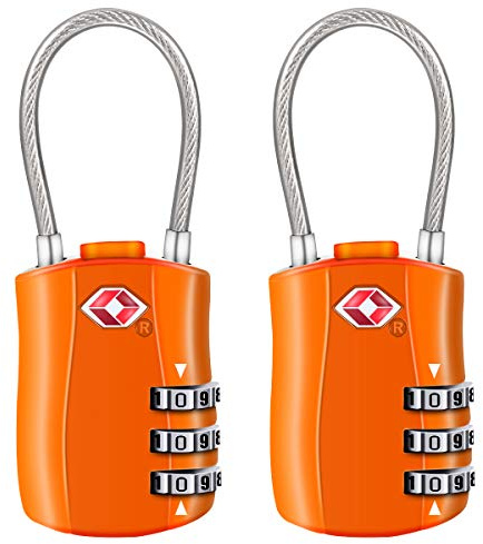 TSA Bagagelås, [2 Pack] Diyife 3-siffrig Kombinationslås, Galvaniserat stål Kodlås, Säkerhetslås för Bagageväska, Resväska, Skåp, Skolväska - Orange