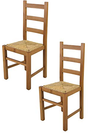 t m c s Tommychairs - Set 2 chaises Rustica pour Cuisine, Bar et Salle à Manger, Robuste Structure en Bois de hêtre peindré en Couleur chêne et Assise en Paille