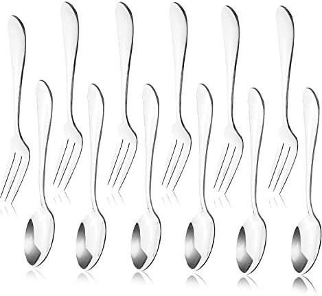 12 stücke Edelstahl Tee Abendessen Server Löffel und Kuchen Obst Gabeln Küche Zubehör Hochzeit für Dessert, Salat, Vorspeise, Cocktail (6 Gabeln + 6 Löffel)