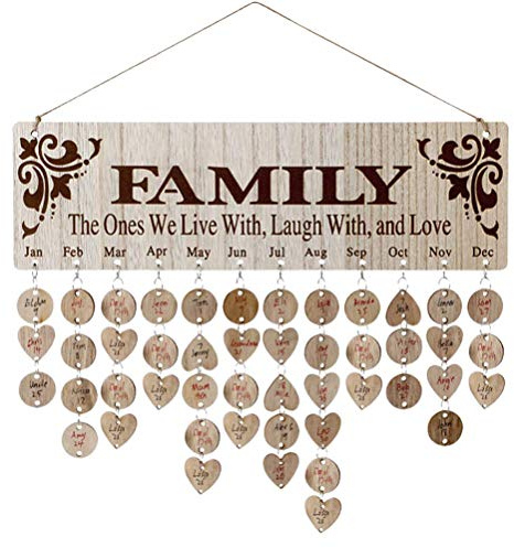 BESPORTBLE Family Birthday Reminder Calendar Hanging Board Family Birthday Board DIY Wooden Calendar Wall Birthday Reminder for Home Walls Office