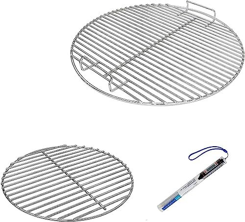 Denmay 7432 & 7440 Cooking & Charcoal Grates for Weber 47 cm Charcoal Grills - Fits One-Touch, Bar-B-Kettle, Smokey Mountain Cooker, Jumbo Joe, Weber Kettle - With 1 Thermometer