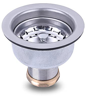 VARNA 3-1/2 Deep Cup Kitchen Sink Drain Assembly, 304 Stainless Steel Construction With Fixed Post Basket and Long Extended Shank/CAS Approved
