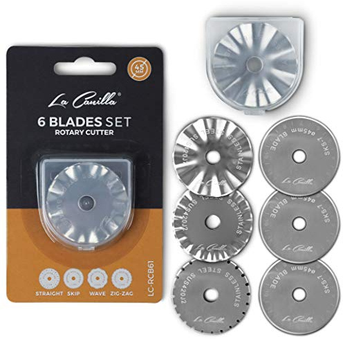 La Canilla 6 Cuchillas Surtidas de 45mm para Cutter Rotatorio compatible con Fiskars, Olfa y otros | Válidas para todo tipo de Telas, Patchwork, Vinilo, Scrapbooking, DIY, Costura y Manualidades