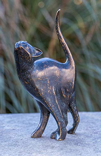 IDYL Bronze-Skulptur Moderne Katze | 31x10x18 cm | Katze Tierfigur aus Bronze handgefertigt | Gartenskulptur oder Wohnbereich-Dekoration | Hochwertiges Kunsthandwerk | Wetterfest