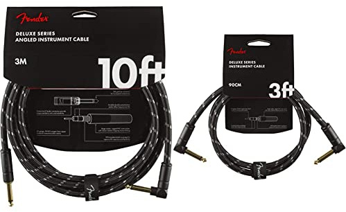 Fender 990820090 Deluxe Series Instrument Cable - 10 ft – STR/ANG – Black Tweed & Deluxe Series - Instrument Cables - 3' (BQ 6)
