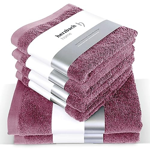 herzbach home Handtücher Pura 6er Set 4X Hand- 2X Duschtuch 100% Baumwolle | extra weich und saugstark, langlebig und pflegeleicht, mit Aufhänger, gehobene Gramatur 550 gsm, Hergestellt in Porugal