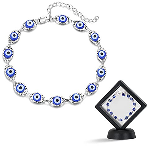 Evil Eye Anklet Bracelet, Silver Anklet Cute Evil Eye Summer Ankle Bracelets with 3D Display Case Boho Beach Foot Chain for Women and Girls