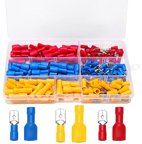 YIXISI 150 Stücke Flachsteckhülsen Kabelschuhe Set, Quetschverbinder Sortiment, Isolierte Elektrische Steckverbinder Klemme