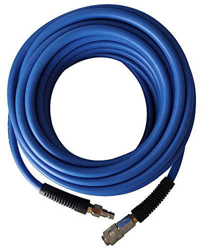 aunstarwei PVC/Rubber Hybrid Air Hose Blue with 1/4 Europe Steel Quick Coupler and Plug Fittings, 15m Length
