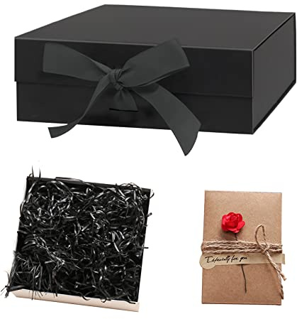 Idota Geschenkbox mit Deckel, Geschenkschachtel Schwarz Magnetische Geschenkboxen mit Schleifenband, Grußkarten, Füllmaterial, Geschenkboxen für Hochzeit Geburtstag Weihnachten Jubiläum (Schwarz-M)
