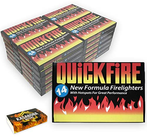 Quickfire Firelighters Bulk Pack Fire Lighters hotspot Burners BBQ Coal Wood Burners with KasaBona Safety Matches – 14 Firelighters (84 Firelighters), White (369562 + ksbmatches)