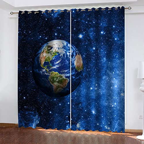 POGIB Rideaux Chambre Enfant Fille Garçon 3D Planète Étoilée Bleue Rideau Occultant Thermiques Isolants Anti Chaleur Phonique Lot De 2 Rideau Fenetre À Oeillets 260X220Cm Rideaux Grande Largeur