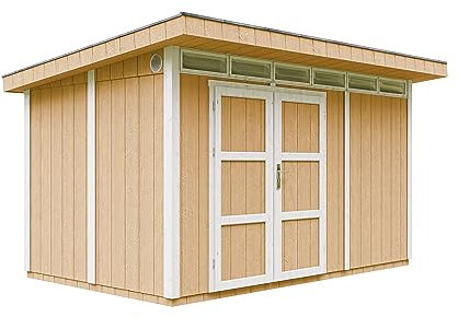Abri de Jardin Qualité Premium 9m² - L412xL279cm - Kit Tout Compris avec Sol, tuiles bitumineuses, Set de Peinture-Construction de Panneaux LP Smartside- Cabane de Jardin Timbela M904A Harvest Honey