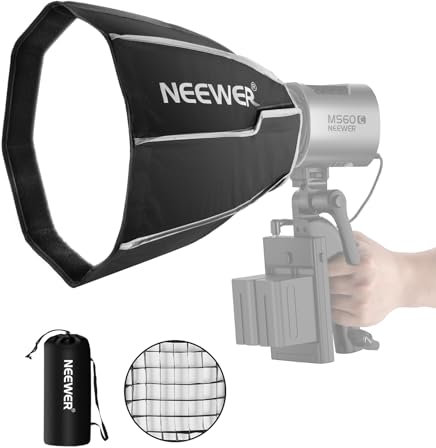 NEEWER Softbox Octogonale 30cm avec Support NEEWER, Softbox Octabox à Pliage&Installation Rapide avec Diffuseur Lumière/Grille en Nid d'abeille pour Lampe Studio LED MS60 MS60B MS60C MS150B,NS3P
