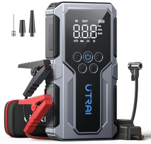4500A Car Battery Booster Jump Starters with 150PSI Air Compressor/18W Fast Charging/LED Flashlight,UTRAI Jump Starter Power Pack,Portable Powerbank Charger,and Jump Leads for 8.5L Gas/6.5L Diese