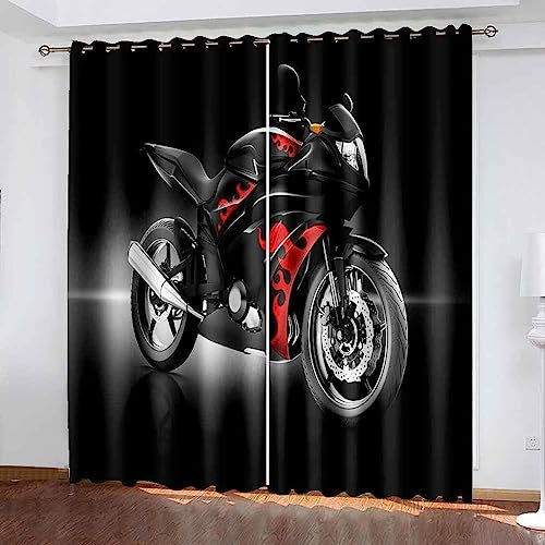 3D Kinderzimmer Verdunkelungsvorhänge Cooles Motorrad,3D-Gedruckte Vorhänge Wohnzimmer Bürovorhänge Energiesparende Geräuschreduzierende Kindergardinen 2 X 110 X 215 cm - Vorhang Für Das E -9H7B4R5F5