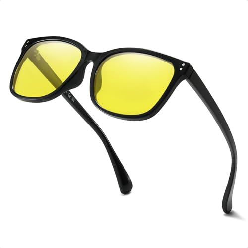 Myiaur Polarisiert Nachtsichtbrille für Damen Mit Gelbe Linse Anti-Blendung Einteilige Nasenpads für Klareres Sehvermögen Stilvolle Quadratische Rahmen