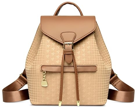 FOLOVEYA Sac à Dos Femme Élégant Sac à Main Anti-vol Imperméable Backpack Chic Impression Multipoches Dames Sacs Tote Bandoulière pour Le Voyage Loisir Shopping Travail Bureau Cuir PU Brun