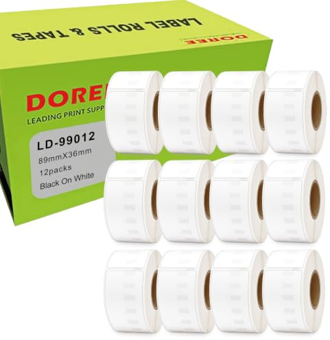 DOREE Pack da 12 etichette indirizzo 99012 S0722400, 36 mm x 89 mm, compatibile con Dymo LabelWriter 310, 320, 330, 330 Turbo, 400, 450, 450 Duo, 450 Turbo, 450 Twin Turbo (260 etichette per rotolo).